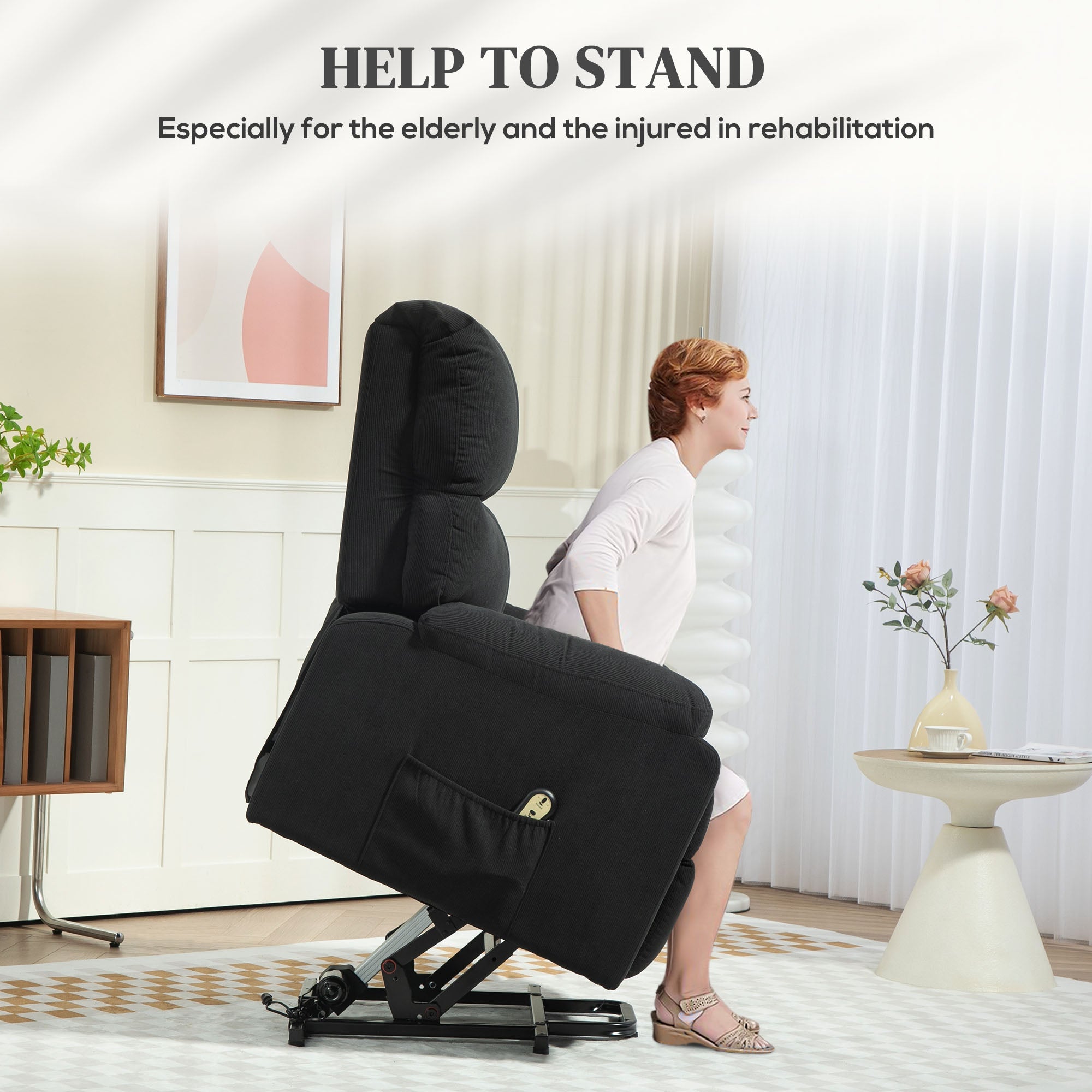 HOMCOM Lift Chair for Seniors, Microfibre Upholstered Power Recliner Chair with Remote, Quick Assembly, Black 