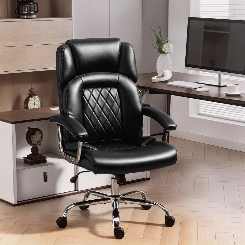 Big and Tall Office Chair 400 lbs, Desk Chair with Spring Cushion, PU Leather, High Back, Swivel Wheels, Black