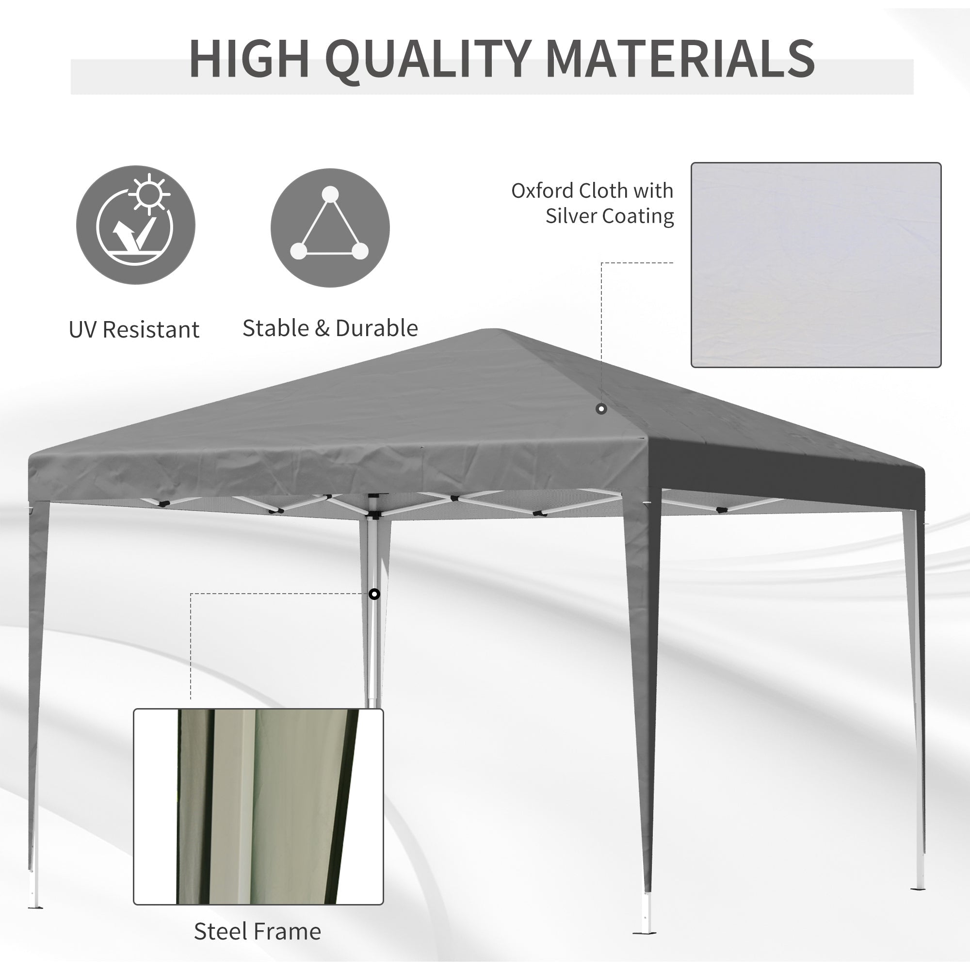 Outsunny 10 x 10ft Folding Pop Up Tent Outdoor Gazebo Canopy with Carrying Bag, Grey 