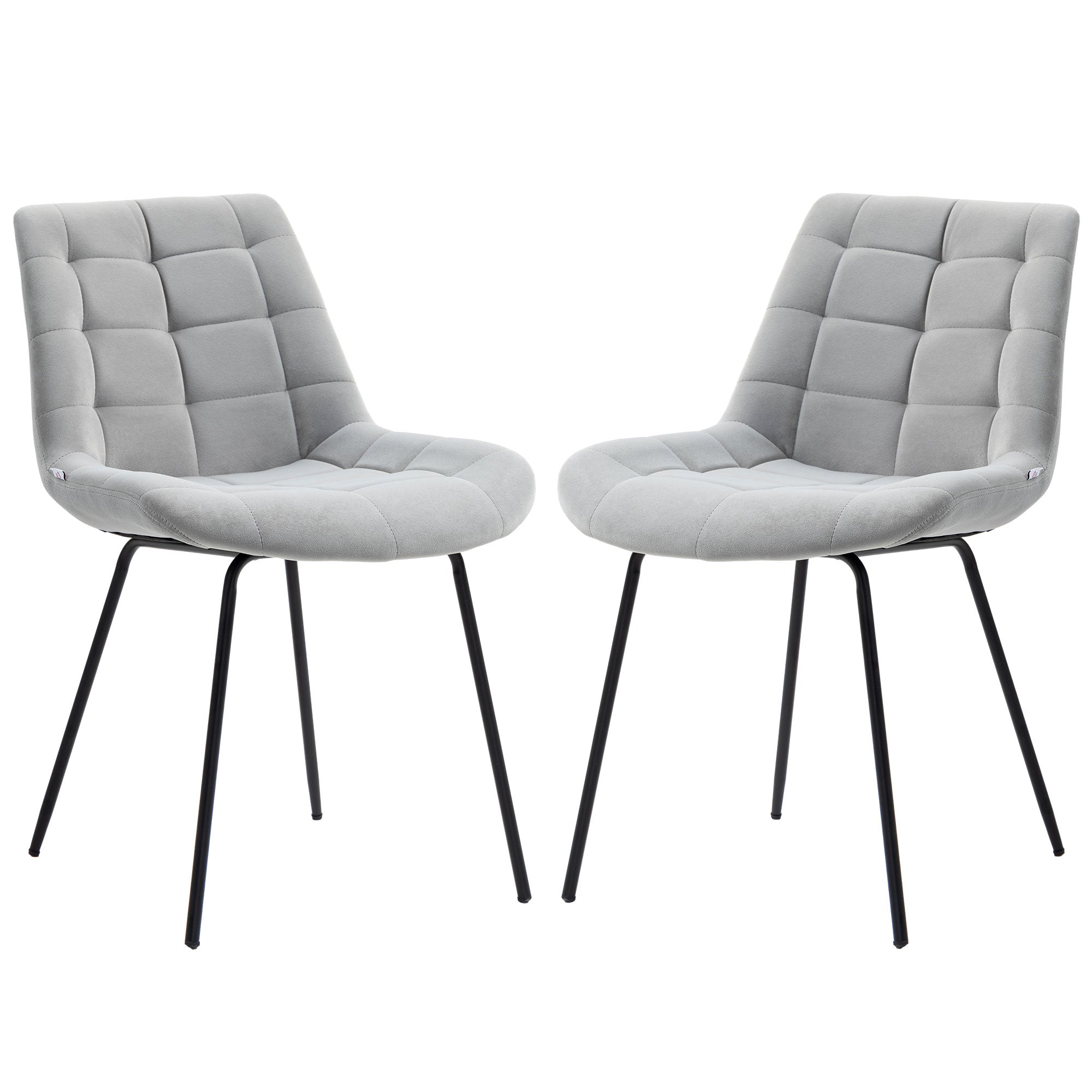 HOMCOM 2 Pieces Dining Chairs, Set of 2 Upholstered Kitchen Chairs with Padded Seat and Steel Legs for Living Room Light Grey 