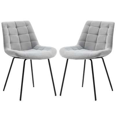 HOMCOM 2 Pieces Dining Chairs, Set of 2 Upholstered Kitchen Chairs with Padded Seat and Steel Legs for Living Room Light Grey 