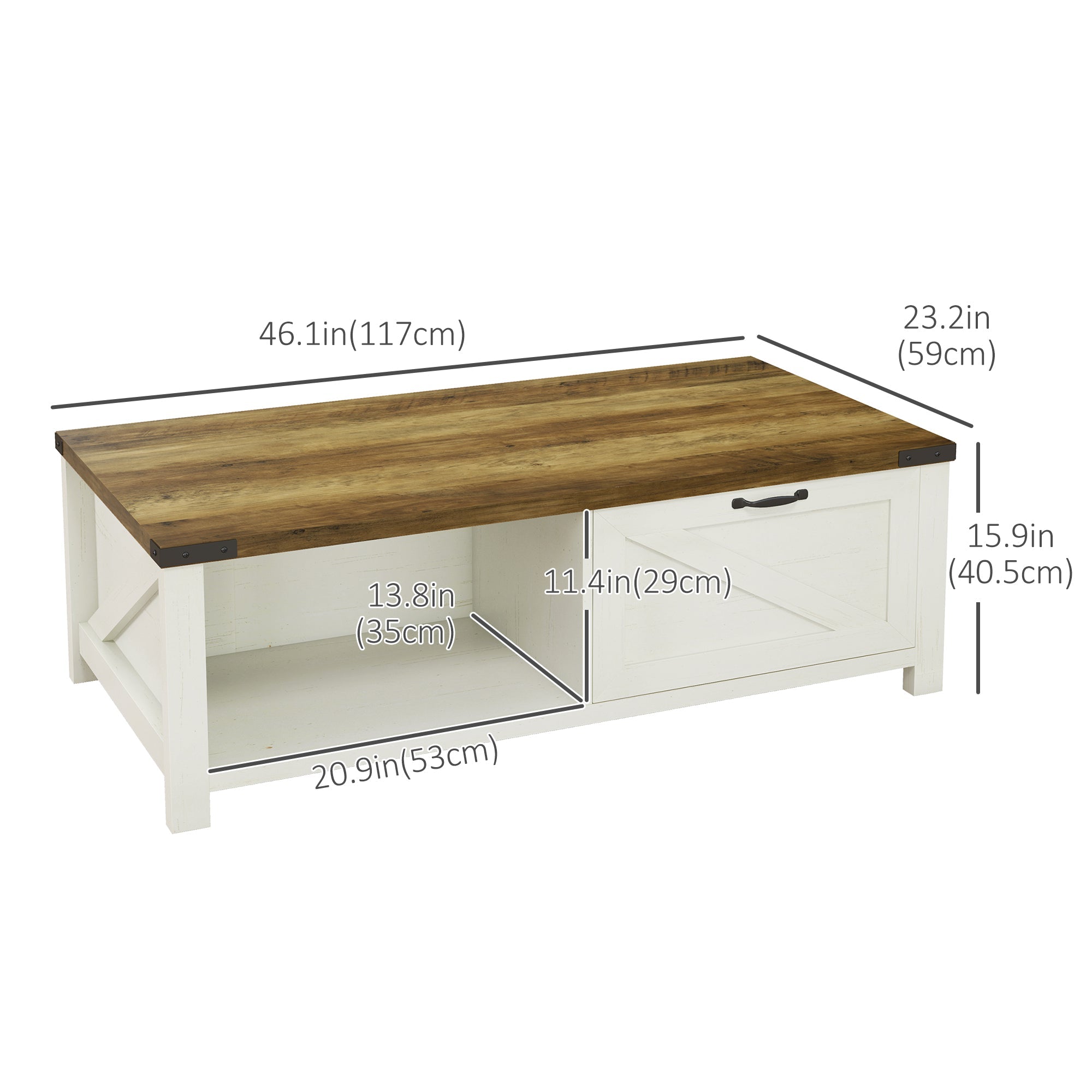 HOMCOM Rustic Farmhouse Coffee Table, Charming Living Room Centerpiece with Drawer & Storage Shelf, Cozy White 