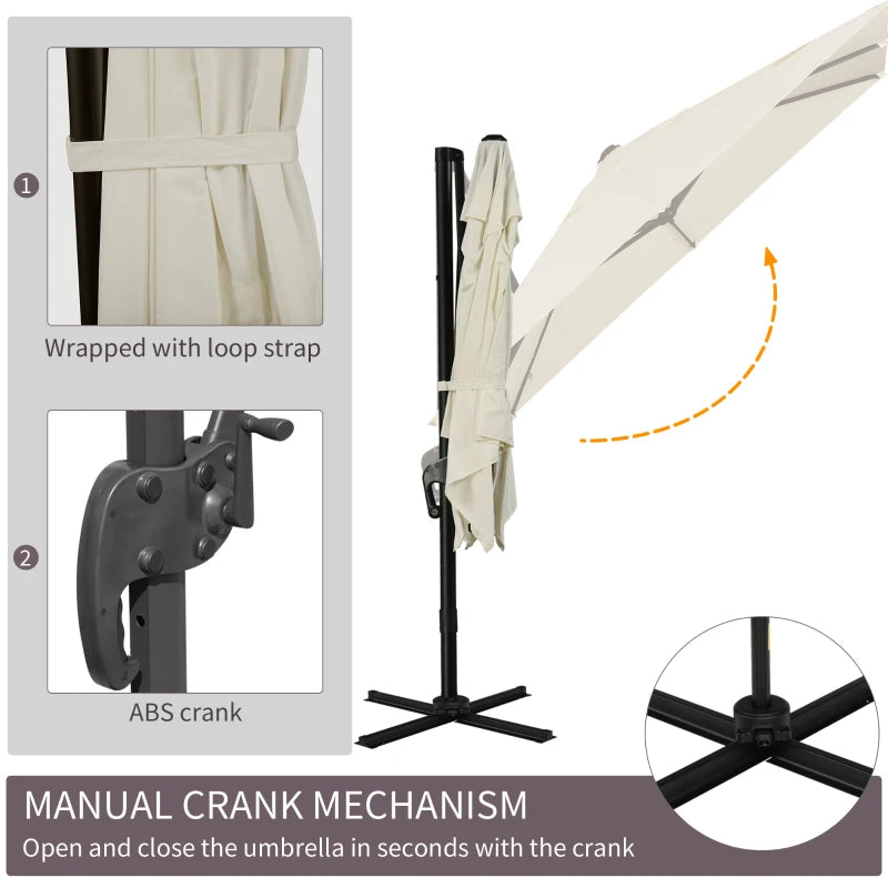 8'x8' Square Patio Hanging Offset Umbrella, Outdoor Cantilever Parasol w/ Cross Base, Cream White