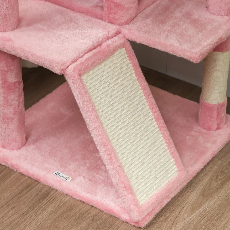 54" Cat Tree, Multi-Level Cat Tower with Scratching Posts, Cat Condos, Bed, Platforms, Ramp, Toy Ball, Pink