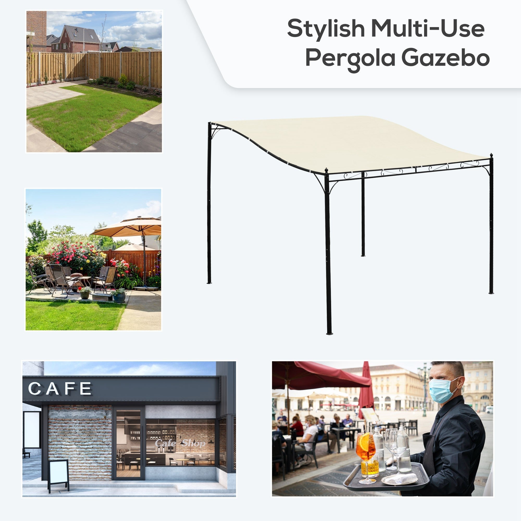 Outsunny 10 x 10ft Outdoor Pergola, UV-Blocking Canopy with Adjustable Height Frame for Garden & Patio, Cream White 