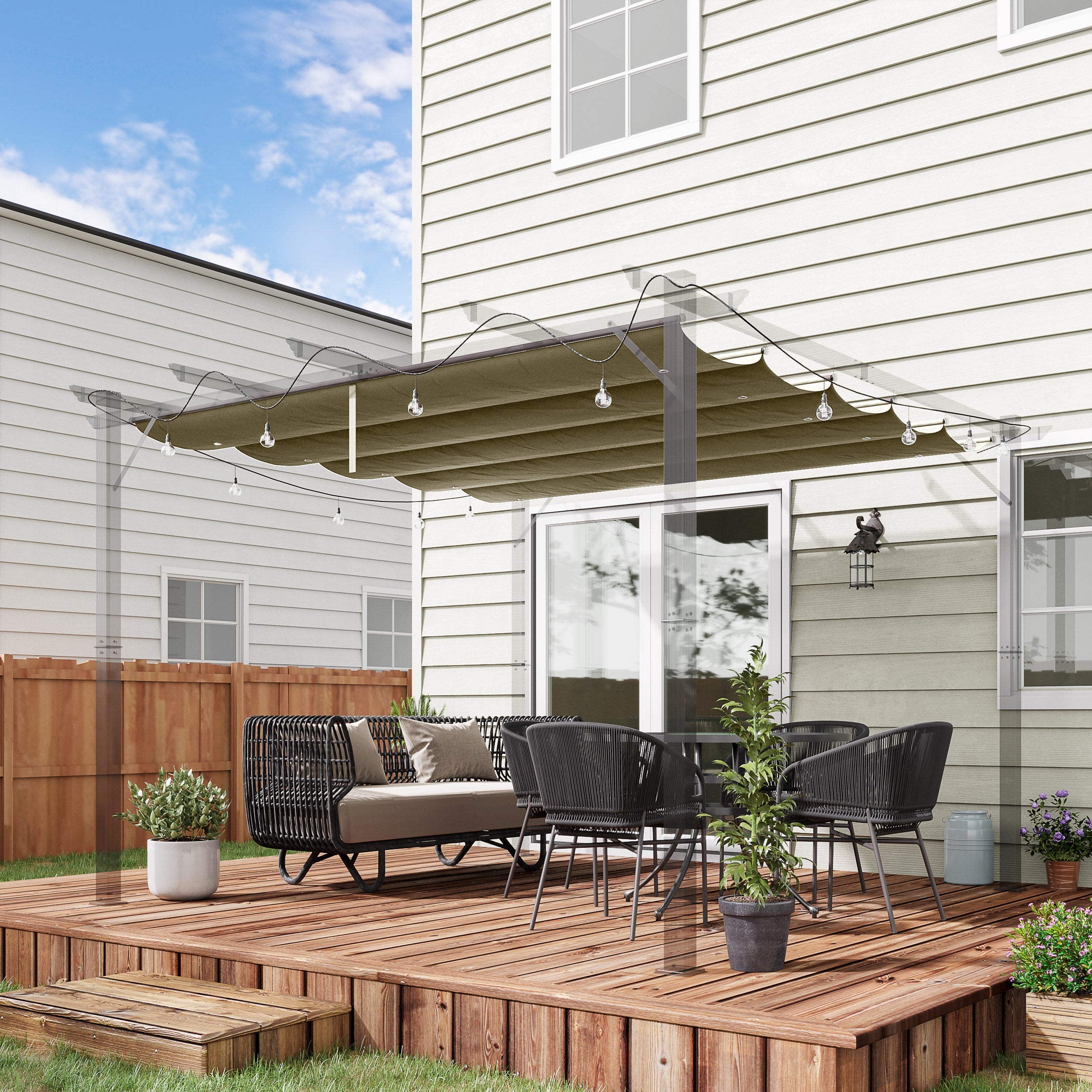 Outsunny Tan Pergola Canopy Replacement, 9.8' Square Retractable Cover for Outdoor Pergolas 