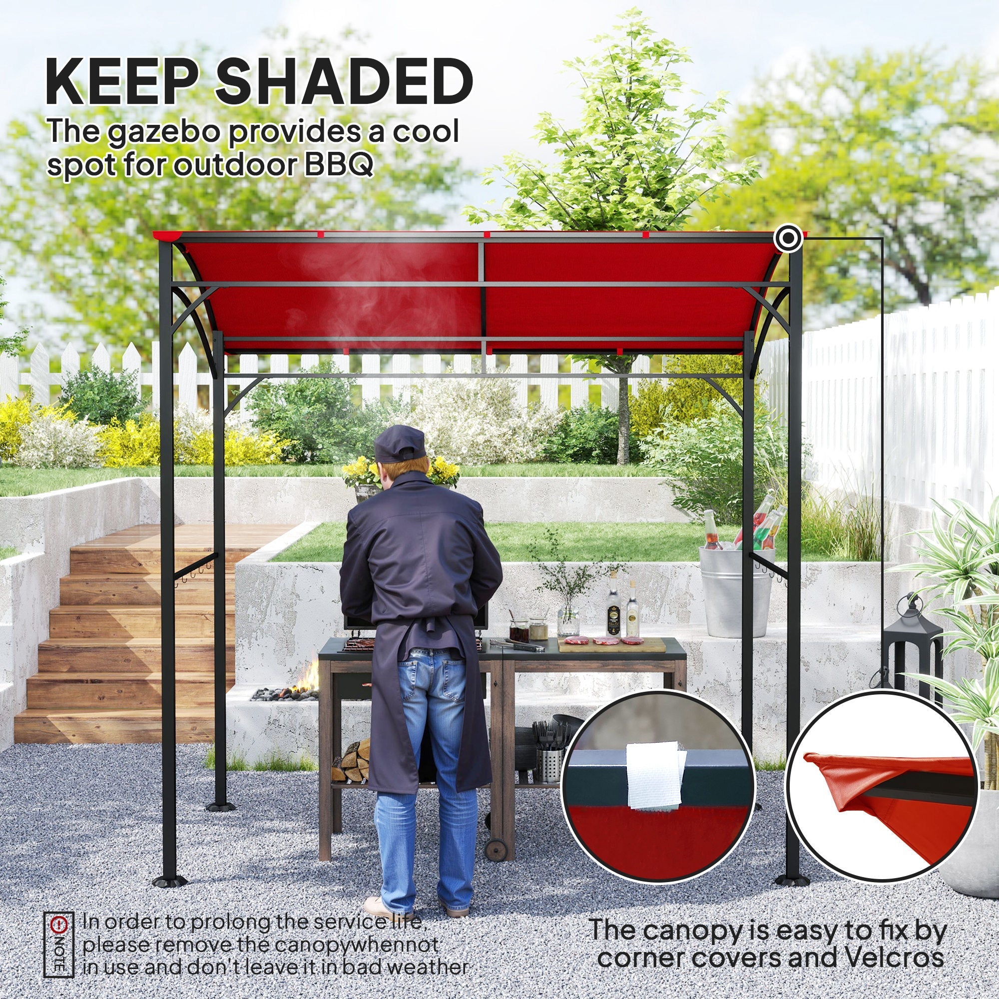Outsunny 7' x 5' Garden Grill Canopy, BBQ Grill Gazebo Tent with Steel Frame and Hooks, Outdoor Sun Shade, Wine Red 