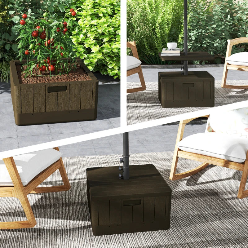 Patio Umbrella Weighted Base with Table Tray, Heavy Duty Umbrella Base with Wheels Handles, Brown