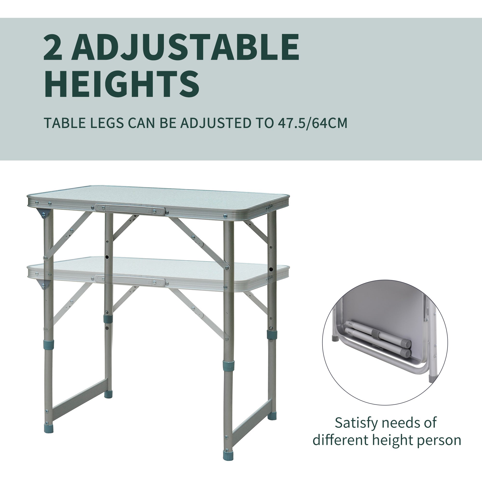 Outsunny Portable Folding Picnic Table Adjustable Patio Camping Dining Aluminum Silver 