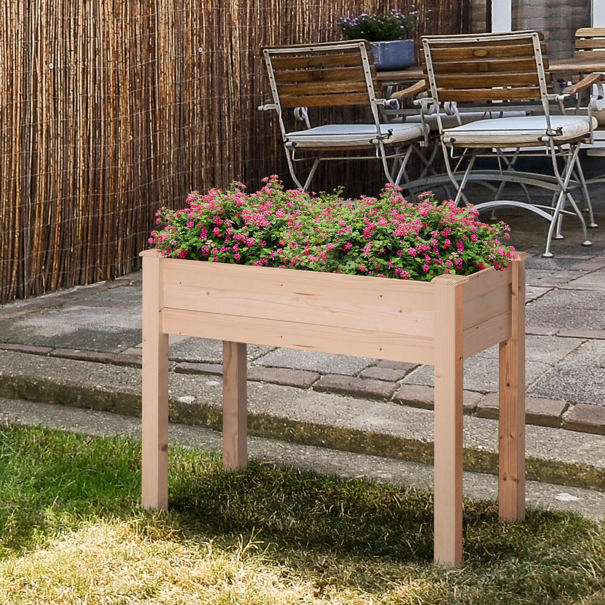 Outsunny 34"x18"x30" Wooden Patio Elevated Garden Bed Outdoor Flower Stand Yard Natural Plant Table Raised Flower Planter 