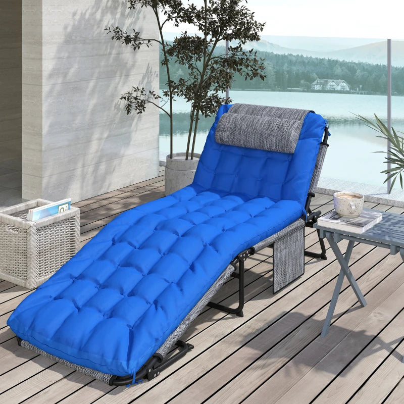 Folding Lounge Chair with 4-level Reclining Back & Cushion, Blue