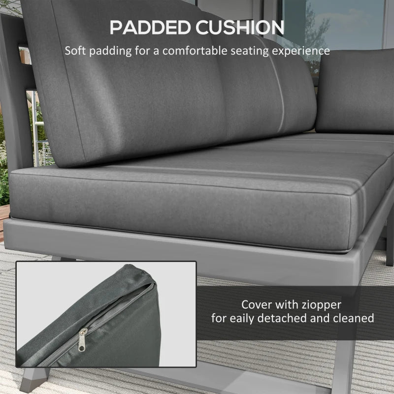Outdoor Corner Garden Set, Convertible 4-Piece Furniture with 2 Sofas, 1 Corner Chair, and 1 Coffee Table, Grey