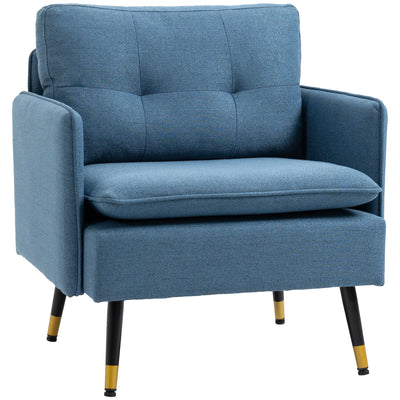 HOMCOM Button-Tufted Fabric Accent Chair: Cushioned Comfort with Elegant Armrests, Azure Blue 