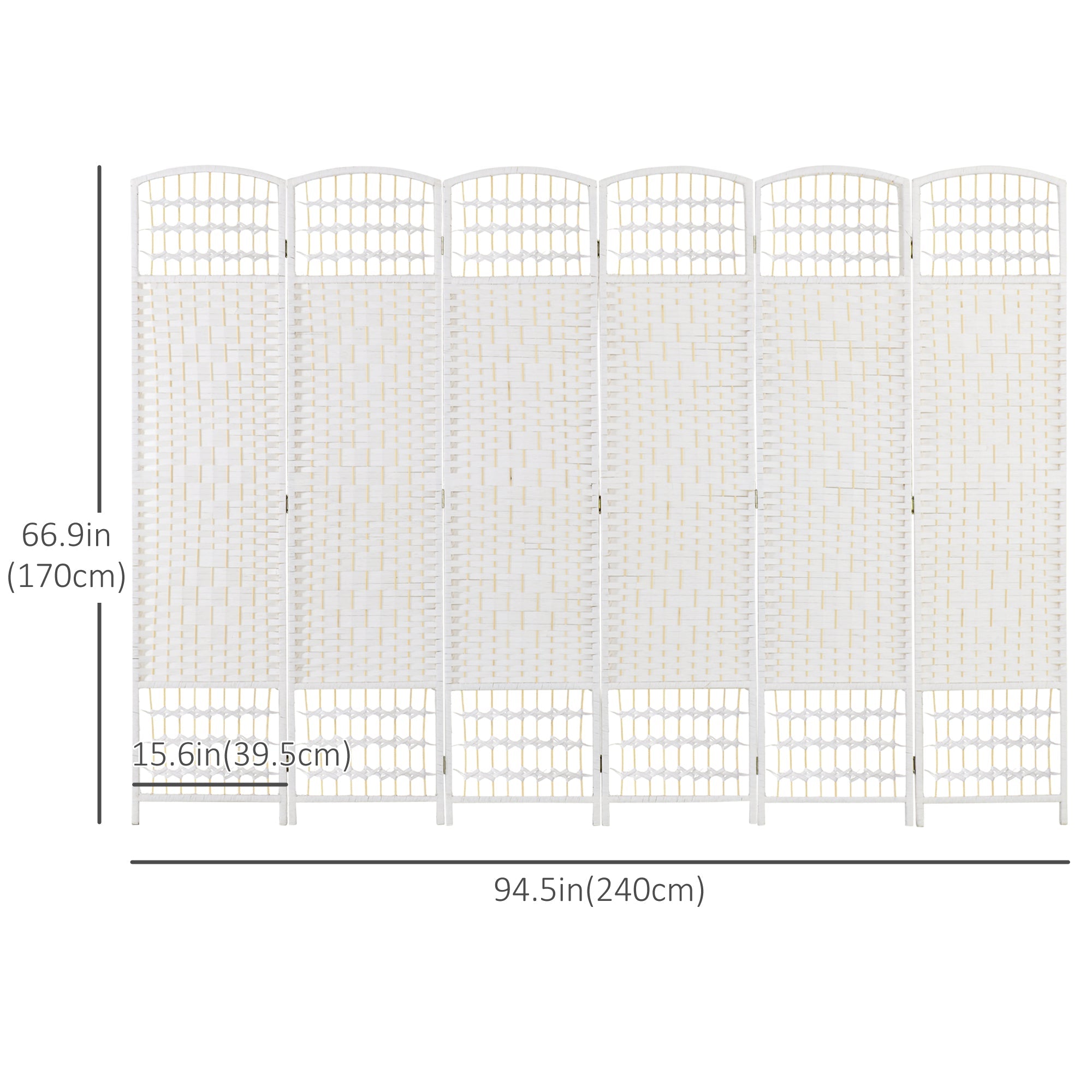 HOMCOM 6-Panel Folding Room Separator: Portable Privacy Screen, Wave Fiber Room Partition for Home Office, White 