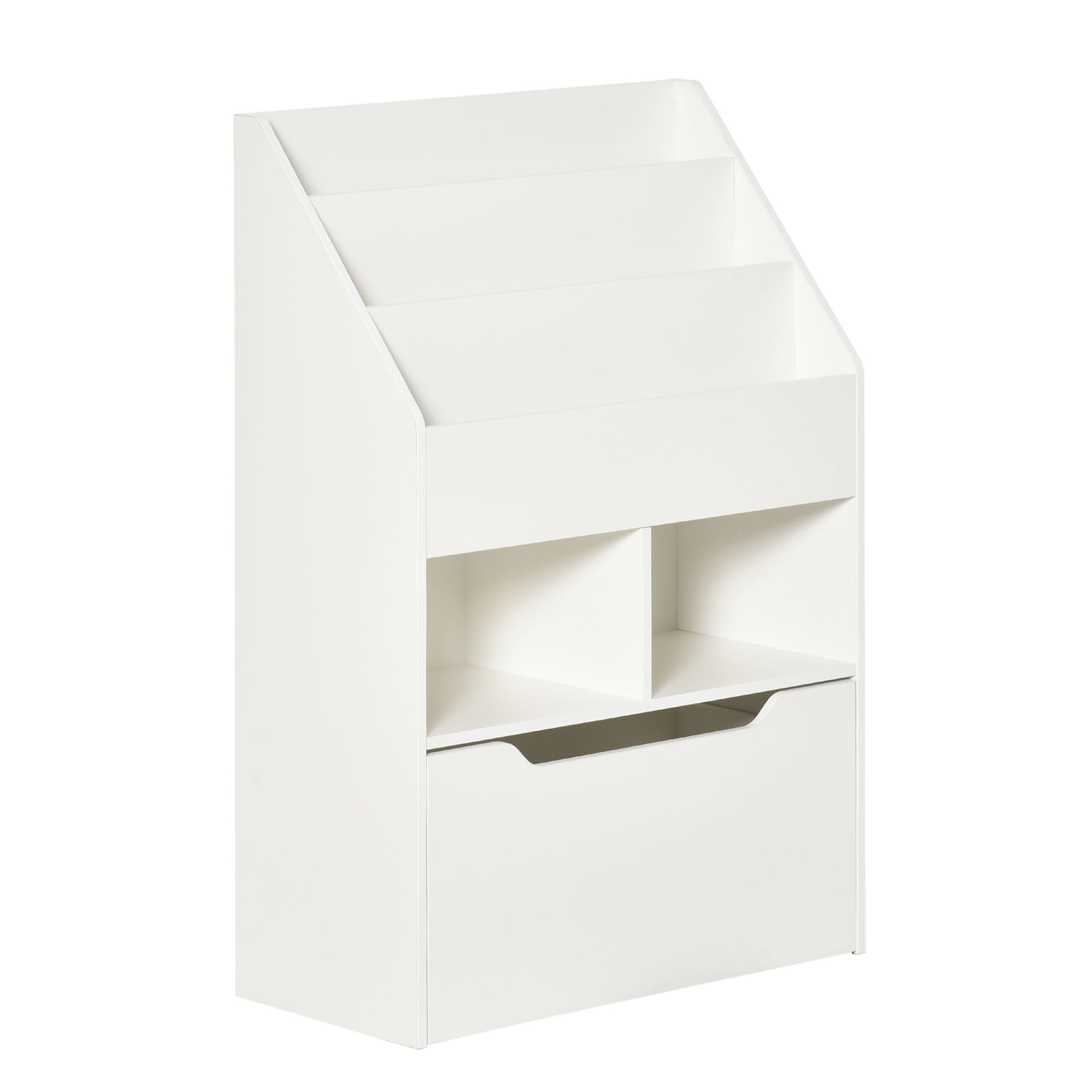 HOMCOM Kids Bookcase Multi Shelf Rack Organizer Storage Drawer Reading Nook Classroom Bedroom Playroom White 