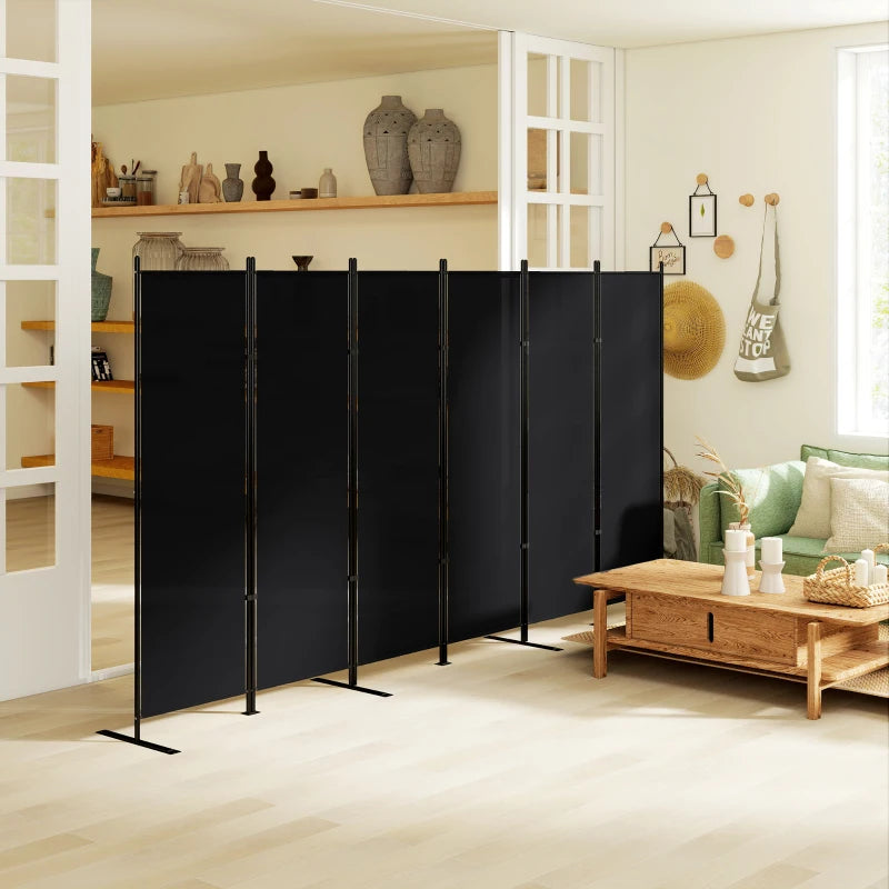 6 Panel Room Divider, 6 Ft Folding Privacy Screen, Portable Freestanding Partition Wall Divider, Black