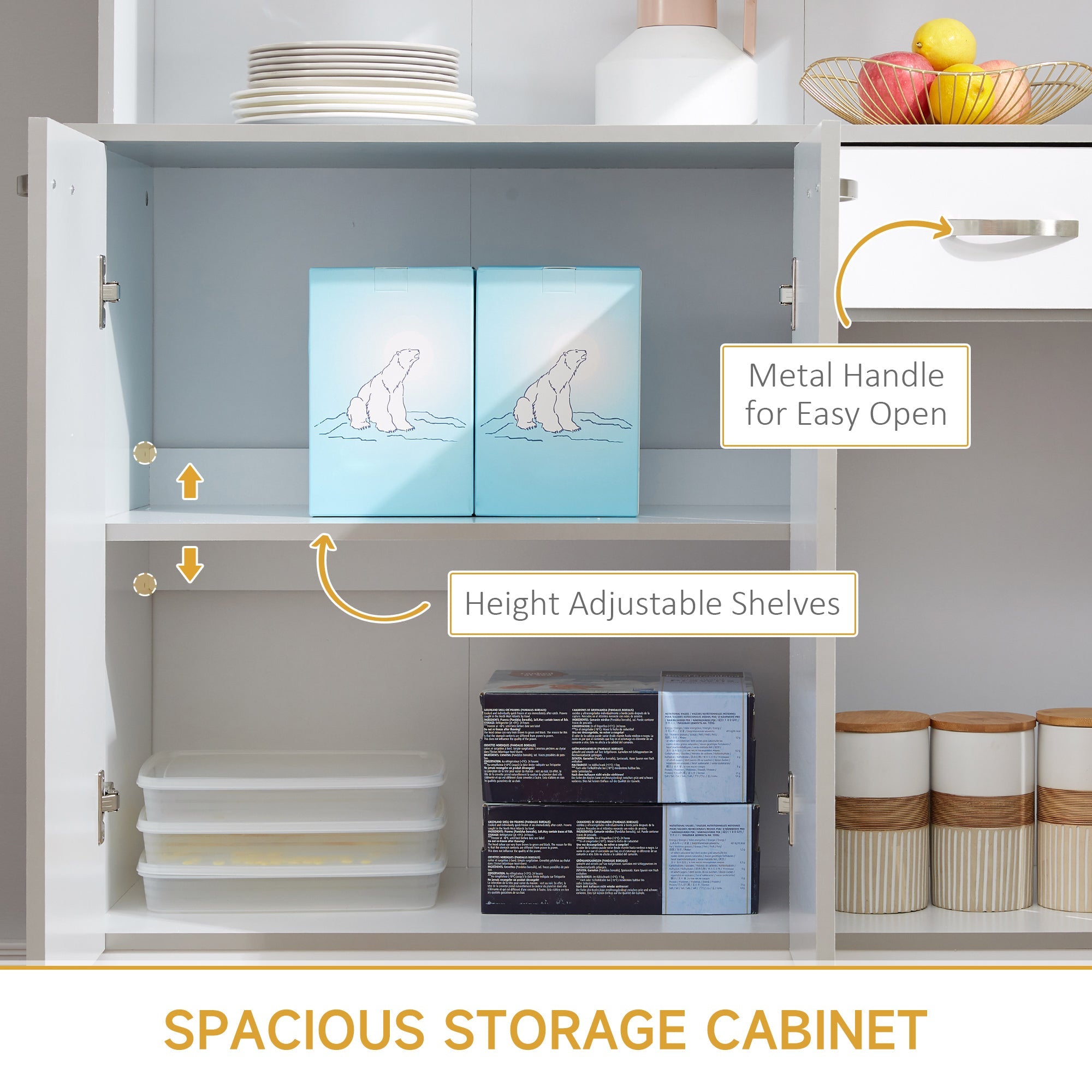 HOMCOM White Modern Kitchen Hutch: 71" Buffet with Storage Cabinets, Drawer, Open Space and Microwave Stand 