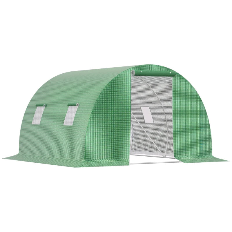 Walk-In Tunnel Greenhouse, Plant Hot House with 4 Windows and Zipper Door, 10' x 10' x 7' , Green
