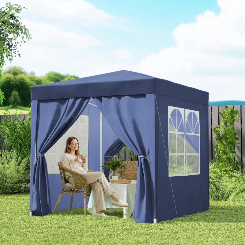 6.6'x6.6' Pop Up Canopy Tent with Sidewalls, Instant Sun Shelter Camping Gazebo with Carry Bag, Blue