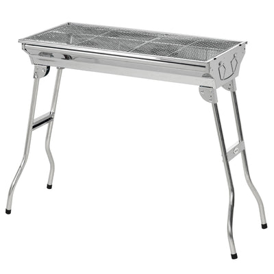 Outsunny Charcoal Grill Stainless Steel 37.8" x 13.4" Portable BBQ with Handles Tongs Cooking Camping Picnic Silver 
