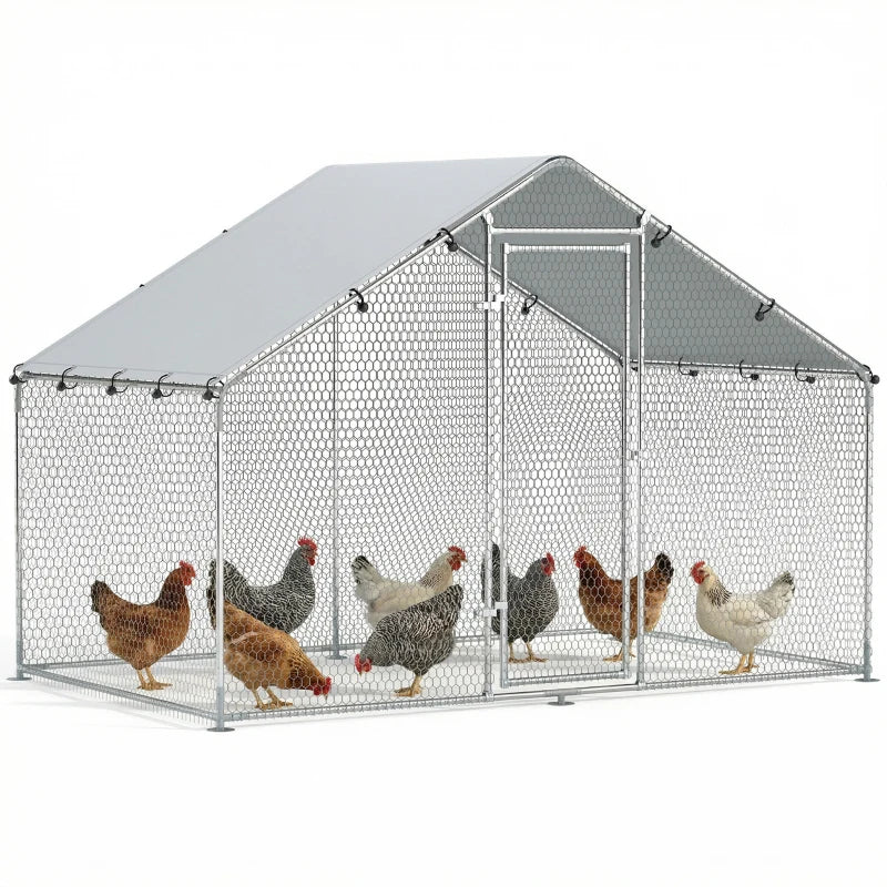 Metal Chicken Coop, 9.8 x 5.6 FT Walk-in Chicken Run with Cover, Lockable Door, Outdoor Poultry Cage for 5-8 Chickens