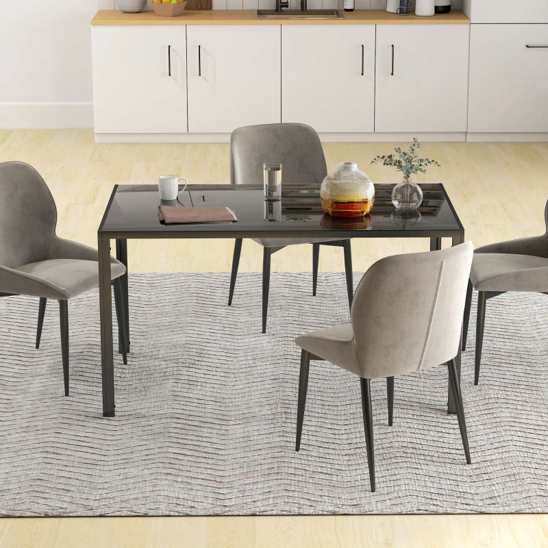 Rectangular Kitchen Table for 4 People, Dining Table with Tabletop Tempered Glass for Dining Room, Living Room, Black
