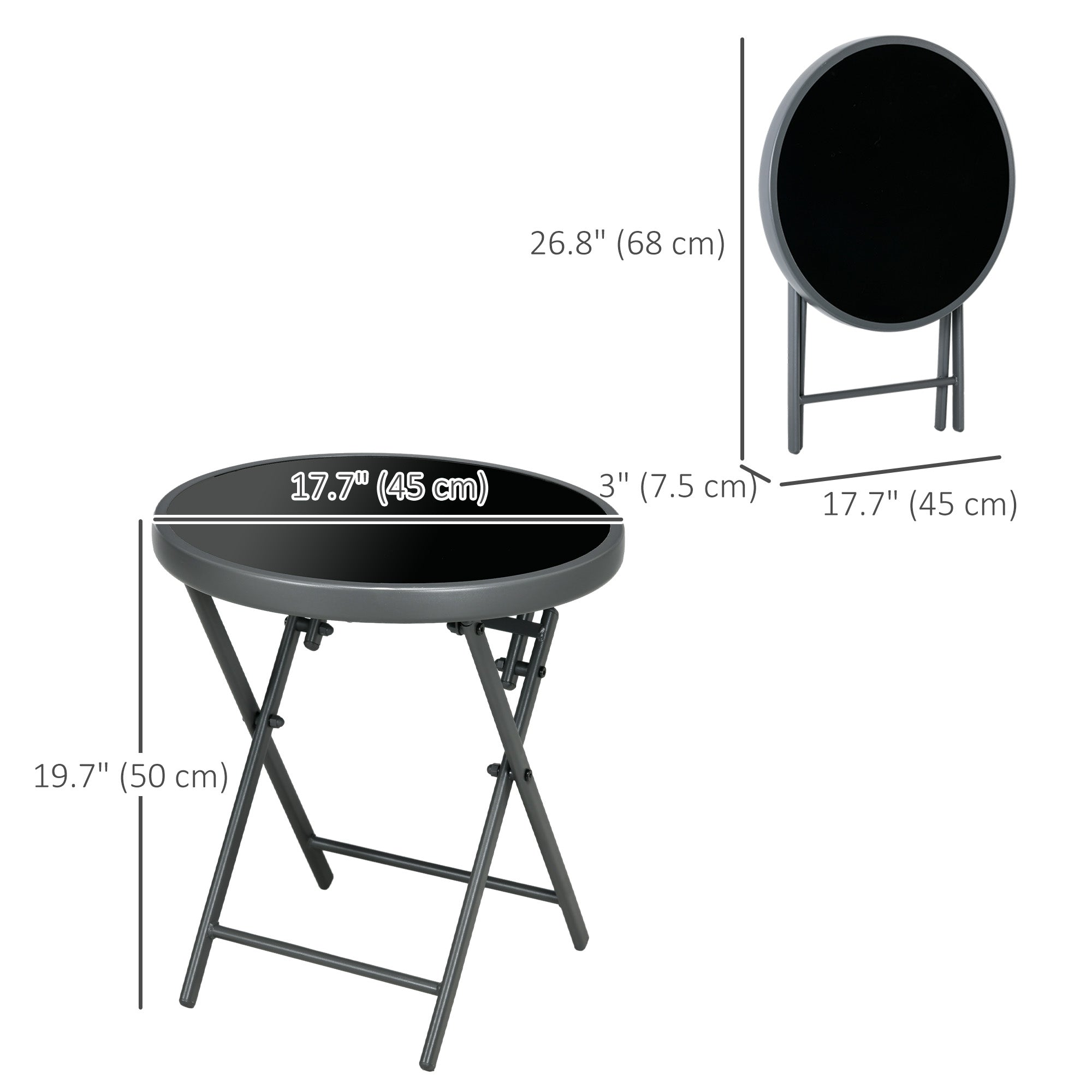 Outsunny 18" Outdoor Round Folding Table, Garden Side Table with Tempered Glass Top for Camping, Party, Weddings, Dark Grey 