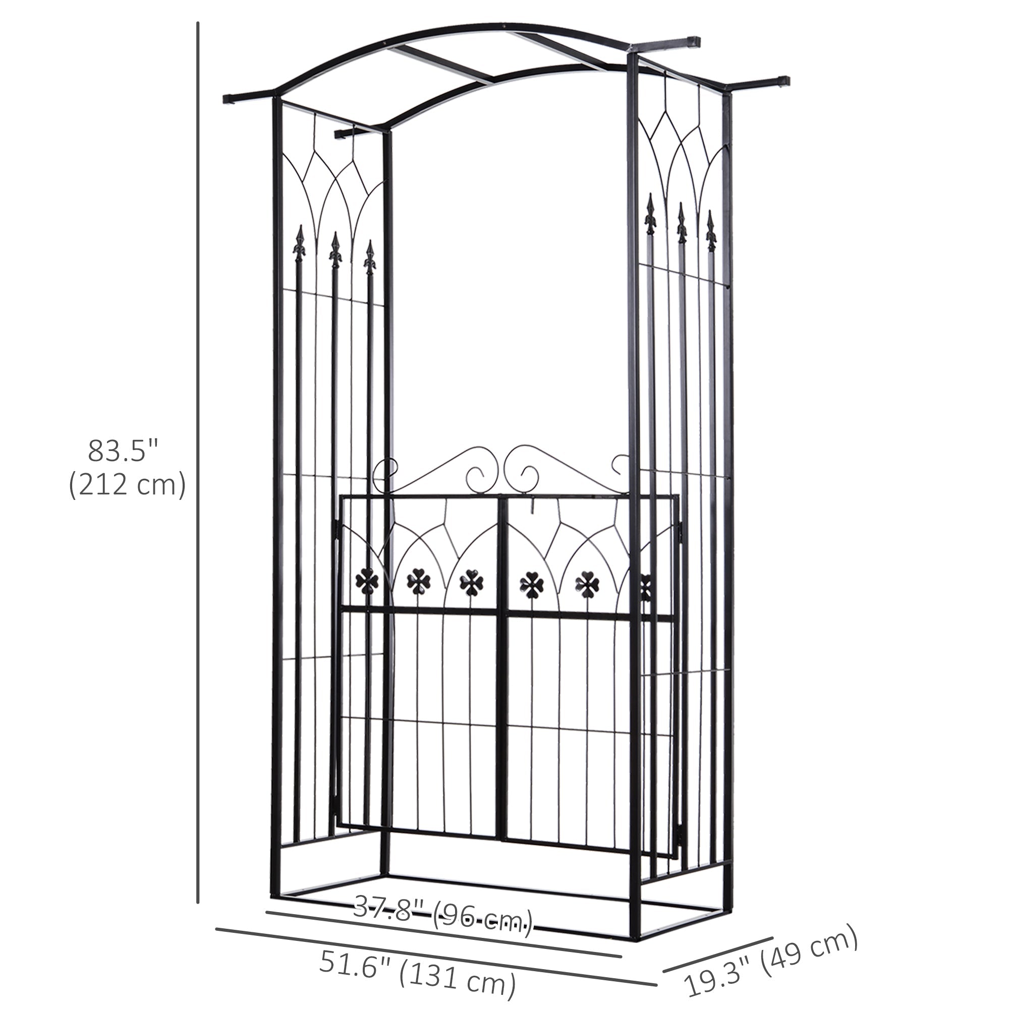 Outsunny Outdoor Metal Trellis Garden Arch Arbor w/ Lucky Leaf Clover Gate for Ceremony Wedding Party Garden Lawn, Black 