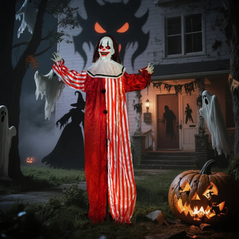 Outsunny Life-Size Halloween Animated Clown – Red Light-Up Eyes, Sound Activated, Battery Operated 
