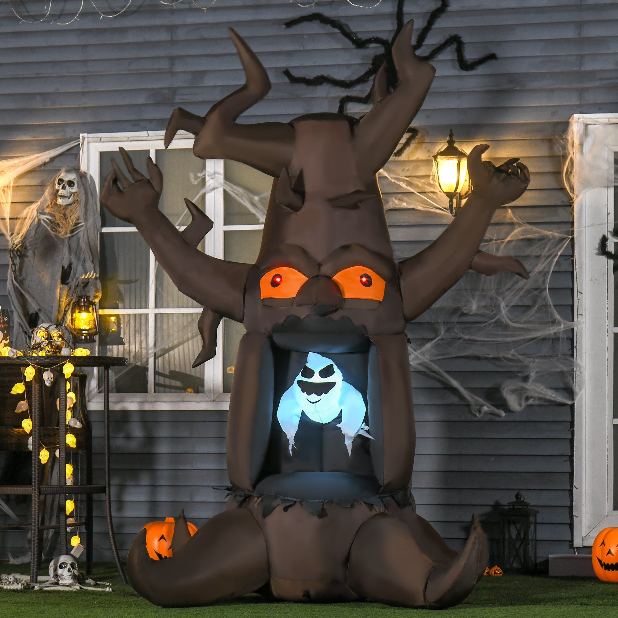 HOMCOM Inflatable Haunted Tree – LED Lighted Halloween Decoration with Owl, Ghost, and Pumpkins 