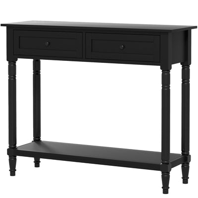 HOMCOM Hallway Console Table, Modern Entryway Table with 2 Drawers, Storage Shelf, Turned Legs for Living Room, Bedroom, Black 