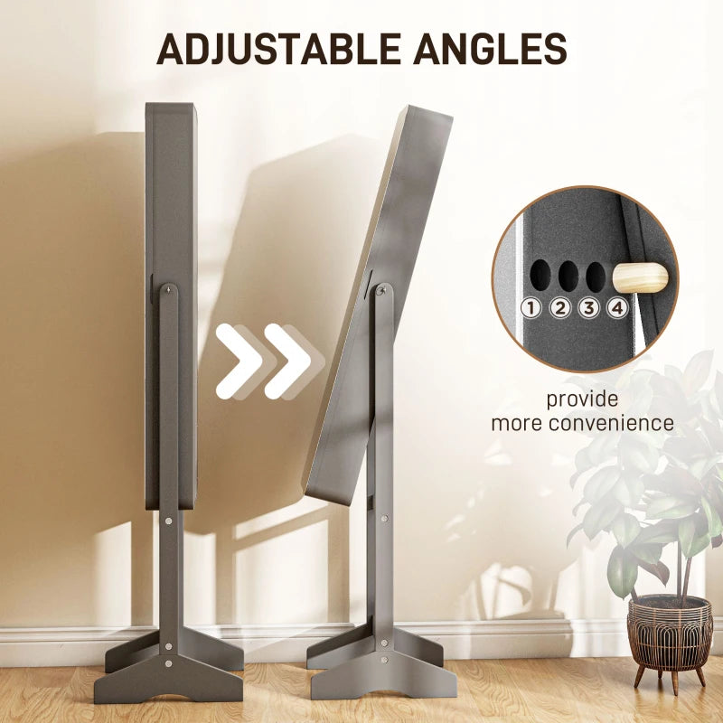 Standing Mirror Jewelry Cabinet, Jewelry Storage Cabinet with LED Lights and Angle Adjustable Full Length Mirror, Grey