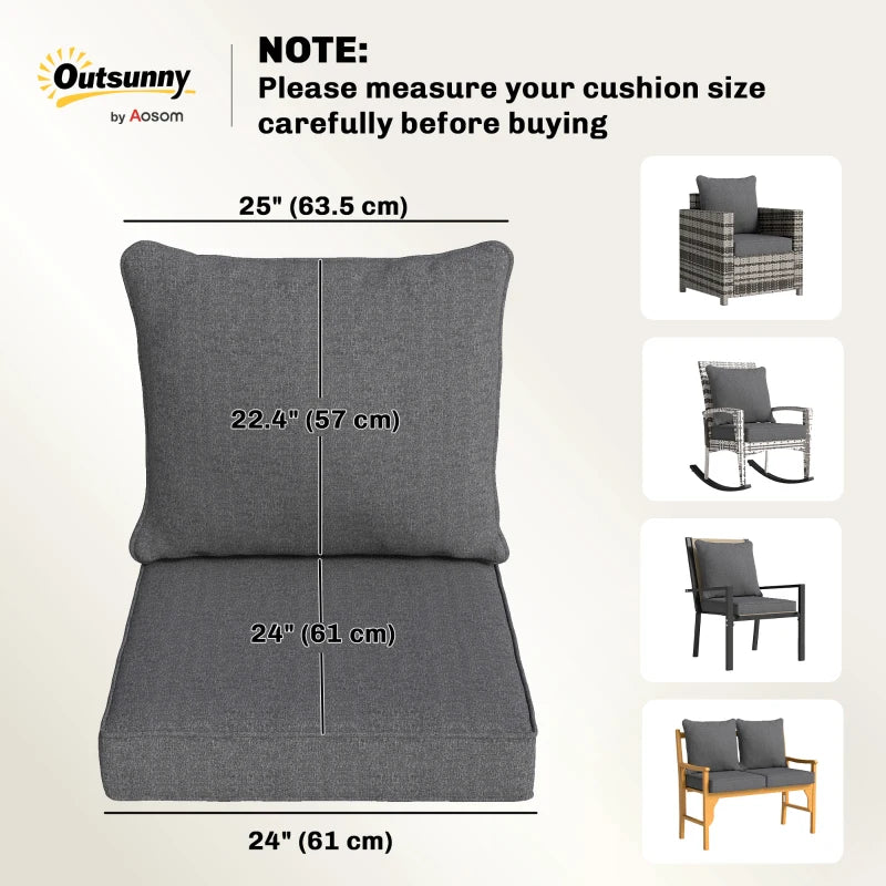Outdoor Chair Cushions Set of 4, Fade Resistant Patio Chair Cushions for Outdoor Furniture, 24" x 24", Grey