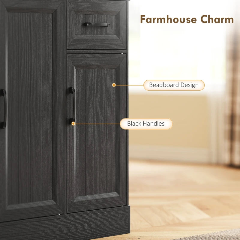 71" Pantry Cabinet with Charging Station, Kitchen Storage Cabinet with Microwave Stand, Adjustable Shelves, Black