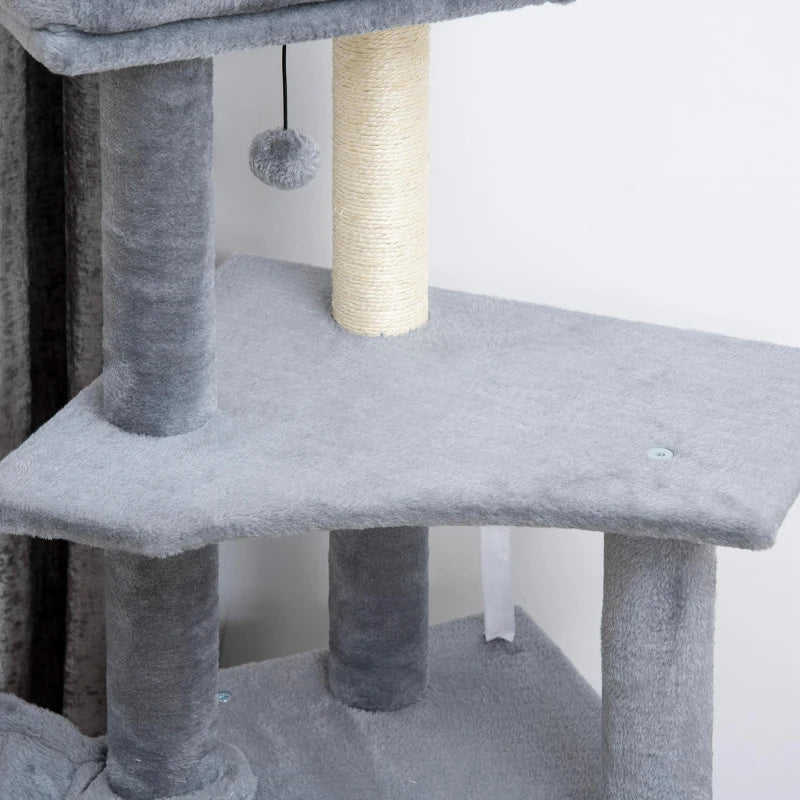 50 Inch Cat Tree, Multi-Level Cat Tower with Sisal Scratching Posts and Ramp, Bed, Condo, Hammock, Toy Ball, Grey