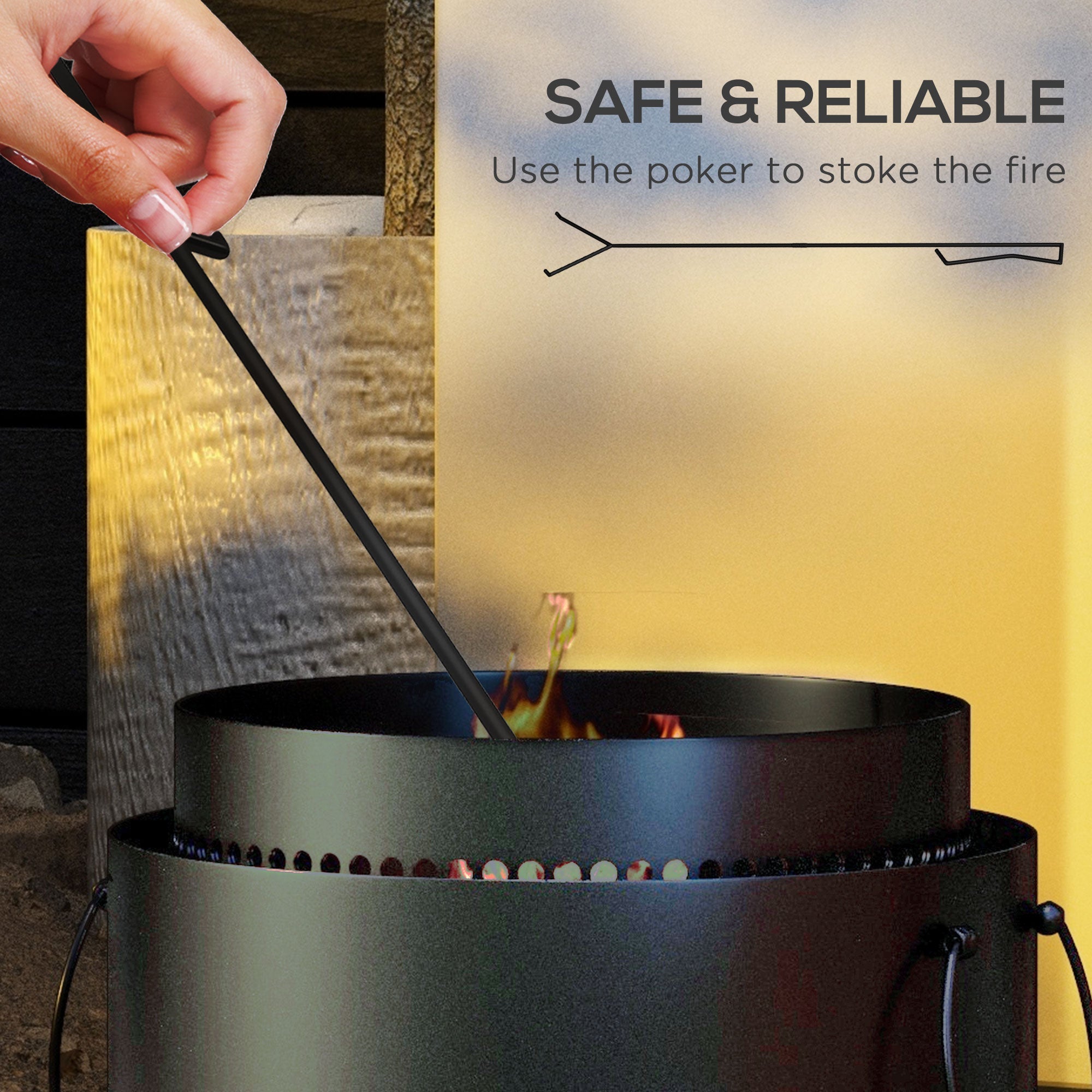 Outsunny Smokeless Fire Pit with Ash Catcher, Portable Wood Burning Firepit with Poker for Garden Camping Bonfire Party, Black 