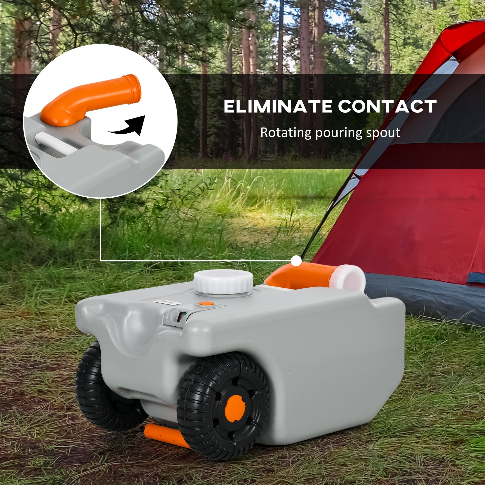 Outsunny 5.8 Gallon RV Waste Tank, Water Container with Collapsible Handle and Wheels, Portable Water Tank for Camping, Grey 
