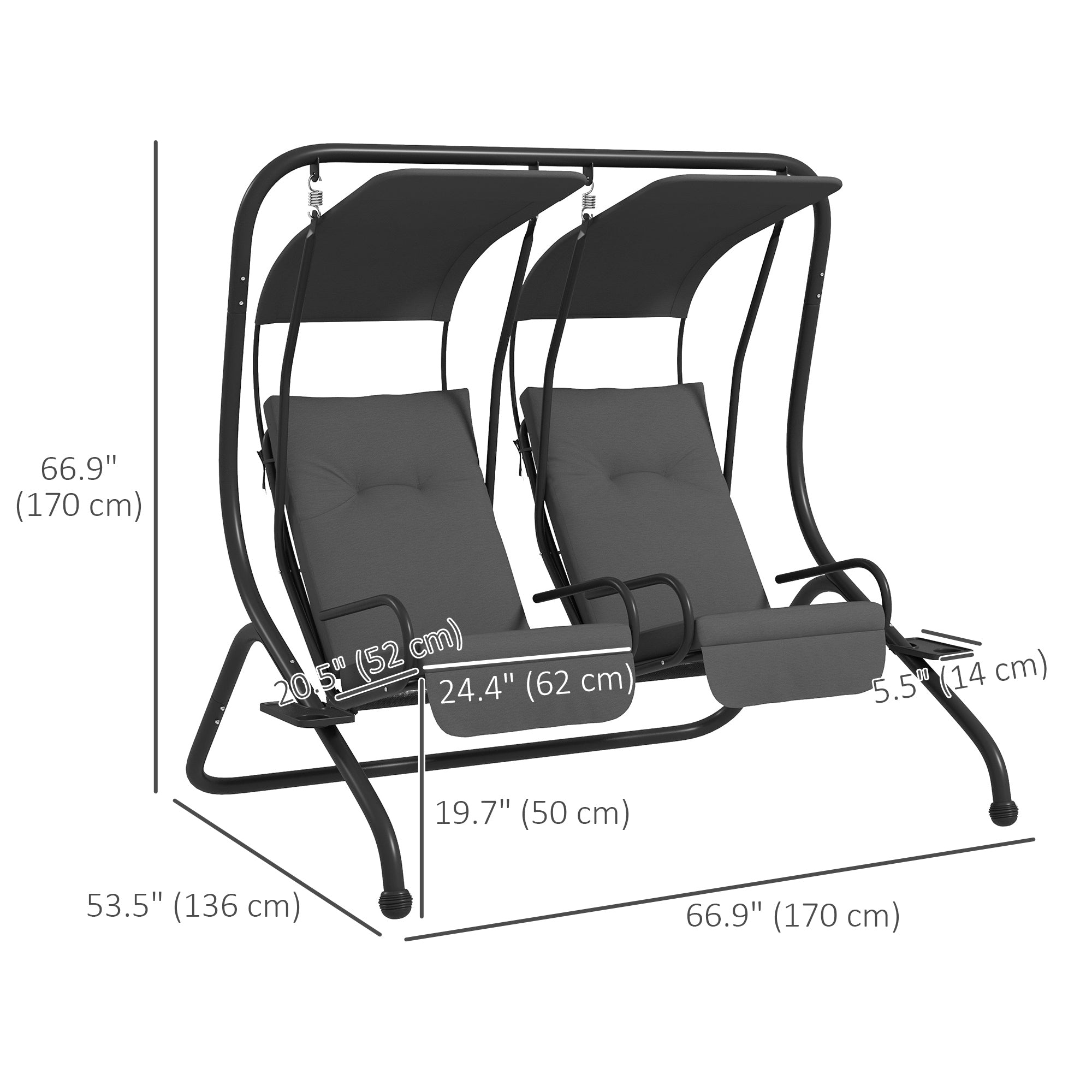 Outsunny 2-Seater Outdoor Porch Swing with Canopy, Patio Swing Chair for Garden, Poolside, Backyard, Grey 