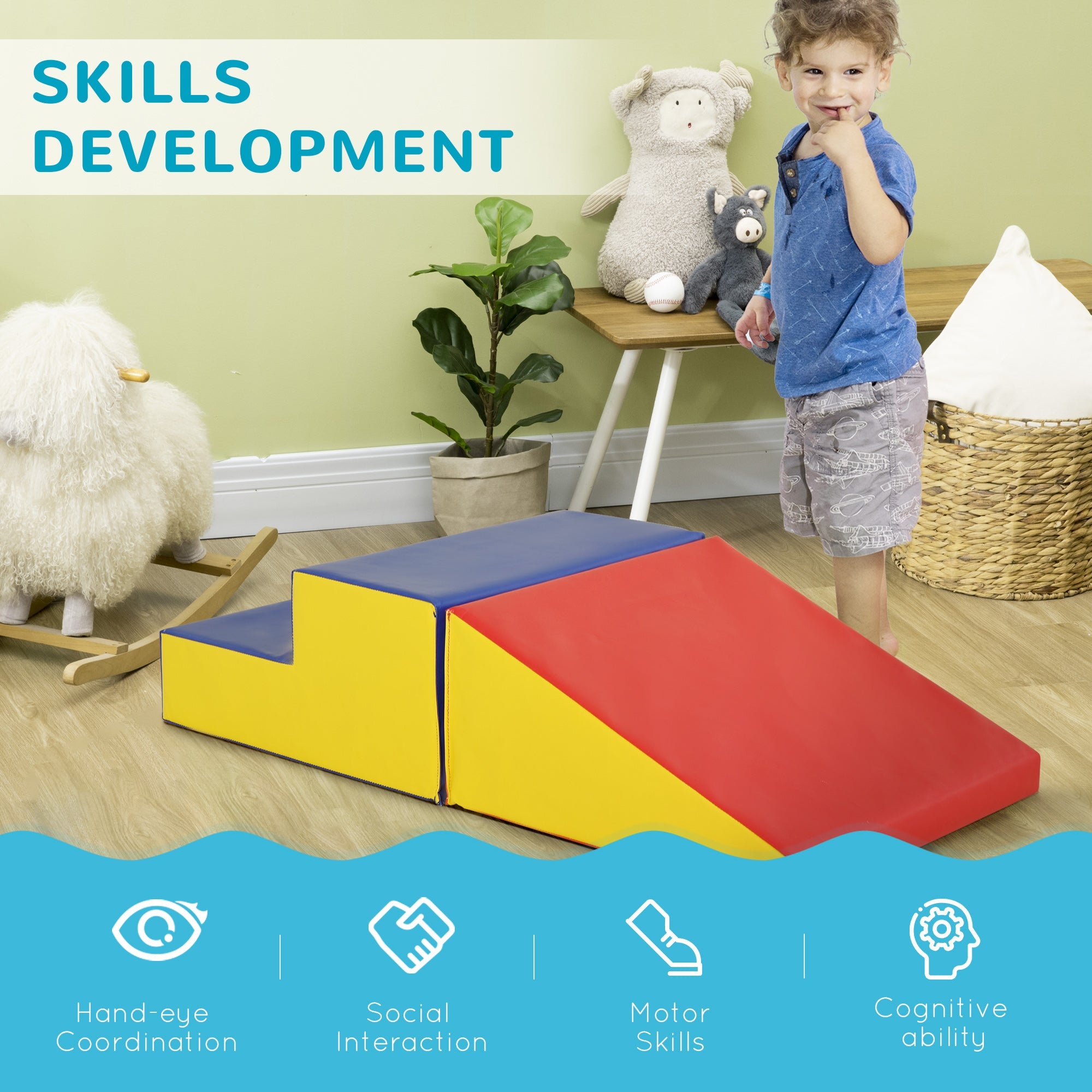 Soozier Soft Playscape: 2-Piece Foam Climb & Crawl Activity Set for Toddlers, Multicolor Learning Fun 