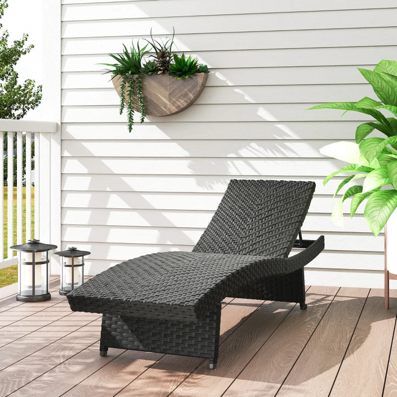 Patio Lounger, Folding Wicker Outdoor Chaise Lounge with 4-Level Adjustable Backrest, Black