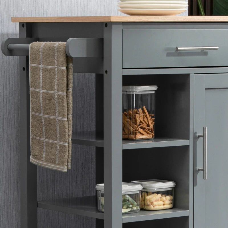 Kitchen Island, Compact Kitchen Cart on Wheels with Open Shelf & Storage Drawer for Dining Room, Kitchen, Grey