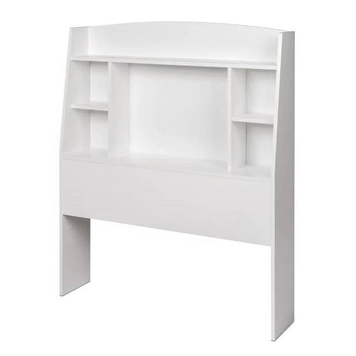 Twin size Bookcase Storage Headboard in White Wood Finish - Free Shipping 