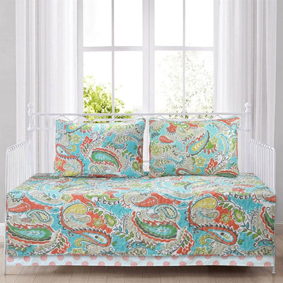Aqua Paisley Floral 4 Piece Daybed Cover Set - Free Shipping 