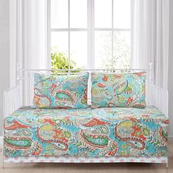 Aqua Paisley Floral 4 Piece Daybed Cover Set - Free Shipping