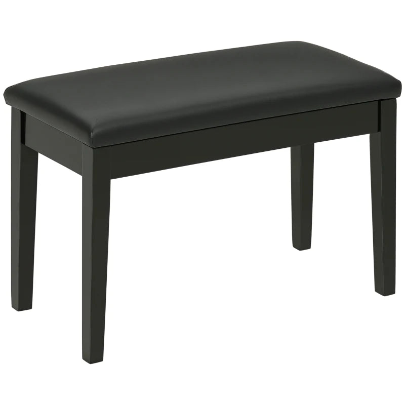 Classic Piano Bench Stool, PU Leather Padded Keyboard Seat with Rubber Wood Legs and Music Storage Compartment, Smooth Seat, Black