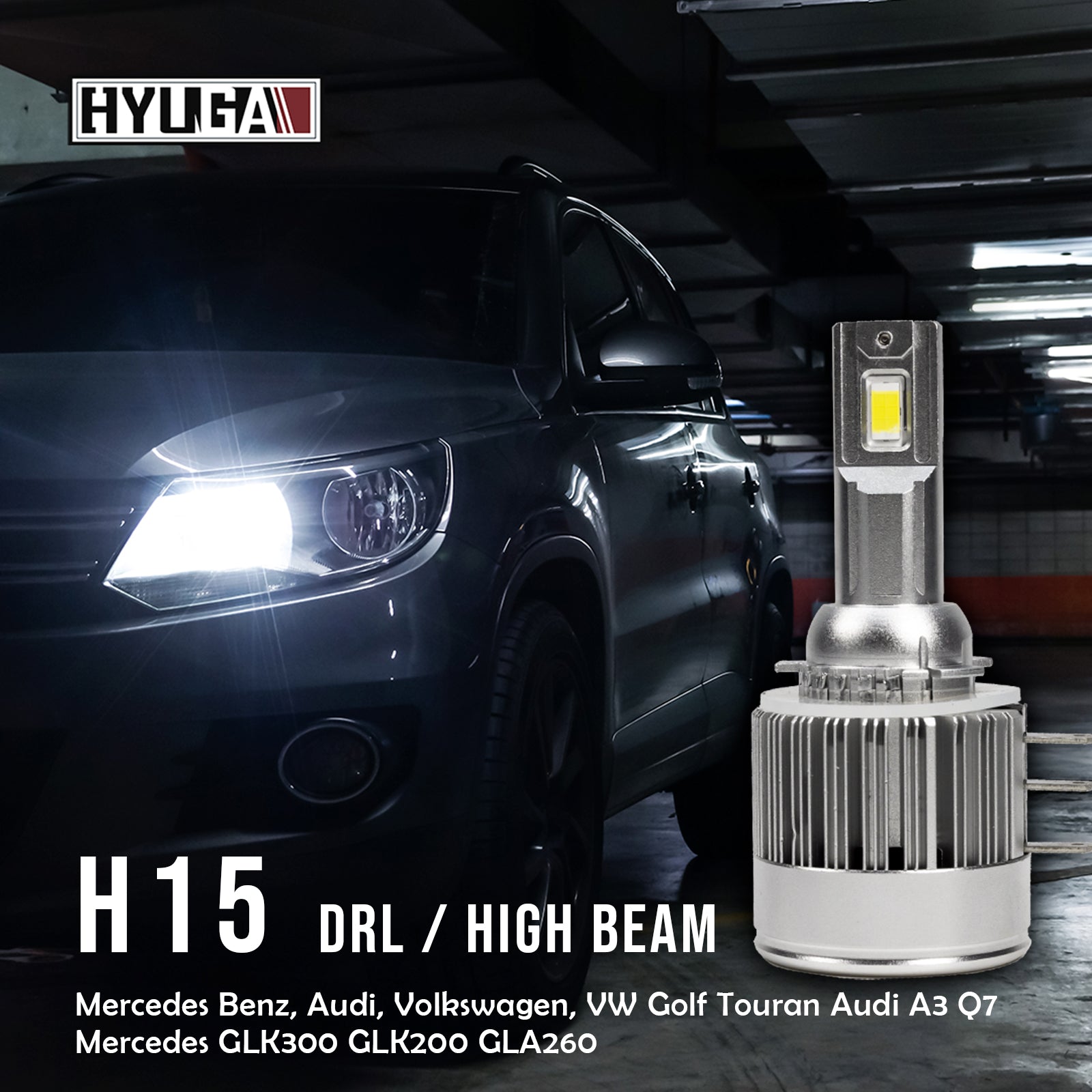 H15 LED High Beam Headlight DRL Plug & Play HYUGA Decoded Ford VW KUGA MAZDA AUDI 