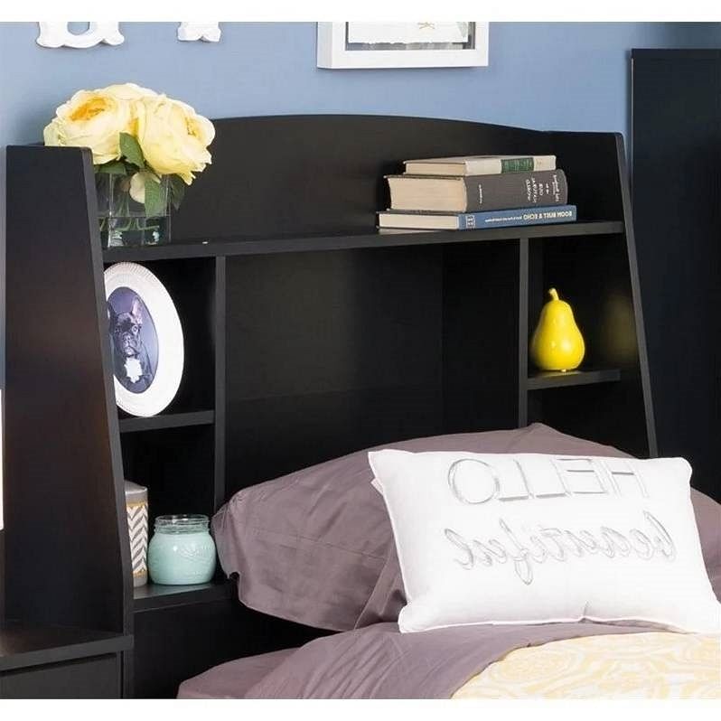 Twin size Bookcase Storage Headboard in Black Wood Finish - Free Shipping