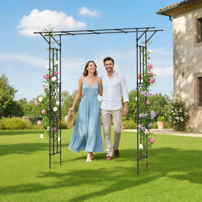 Garden Arch, PE-Coated Steel Outdoor Trellis Arbor for Climbing Plants, Wedding Arch, 70.9" x 15.7" x 84.6", Black