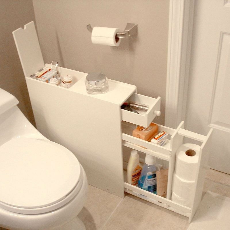 Space Saving Bathroom Floor Cabinet in White Wood Finish - Free Shipping