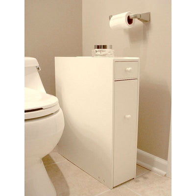 Space Saving Bathroom Floor Cabinet in White Wood Finish - Free Shipping 